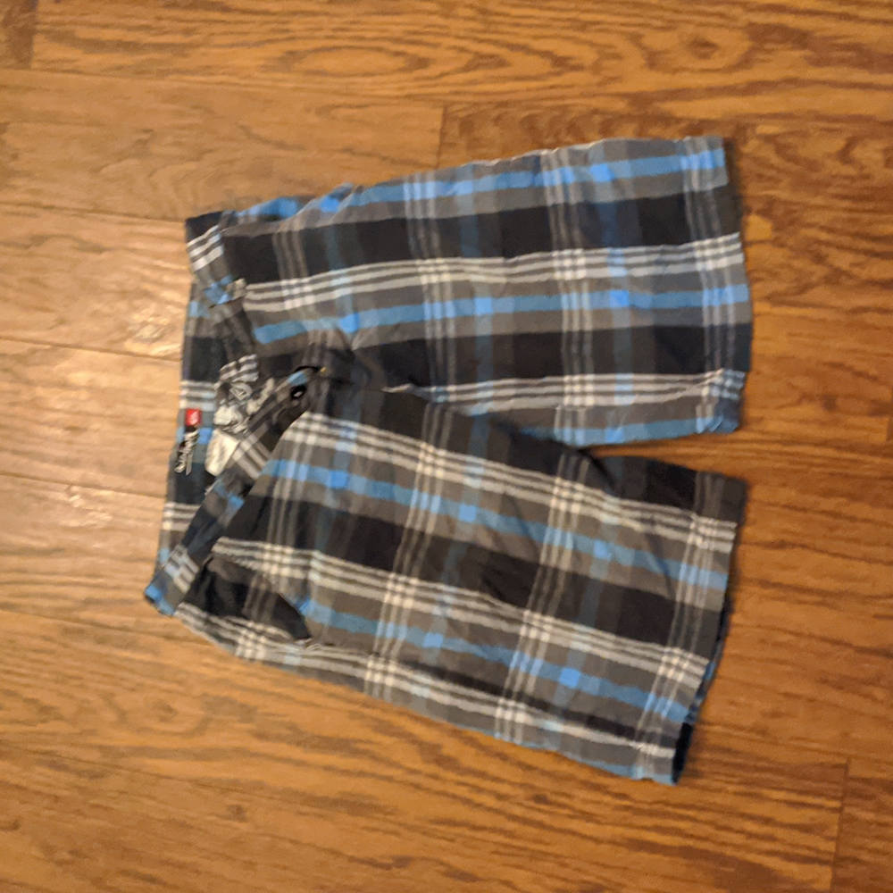 quicksilver blue white black navy plaid shorts